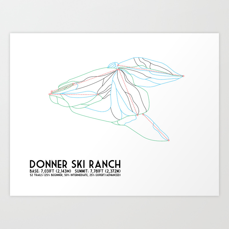 Donner Ski Ranch Trail Map Donner Ski Ranch, Ca - Minimalist Trail Map Art Print By  Circlesquarediamond | Society6