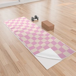 Twisted Warped Pastel Pink Checkerboard Yoga Towel