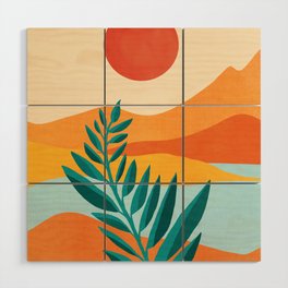Mountain Sunset Colorful Landscape Illustration Wood Wall Art