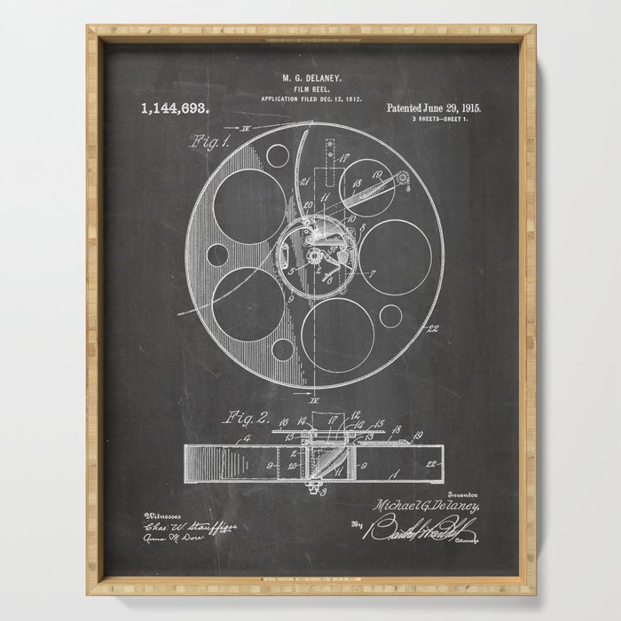 Film Reel Patent - Classic Cinema Art - Black Chalkboard Serving Tray