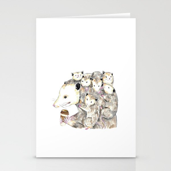 Opossum Mama Needs Coffee watercolor Stationery Cards