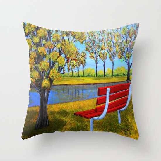 The red bench Throw Pillow