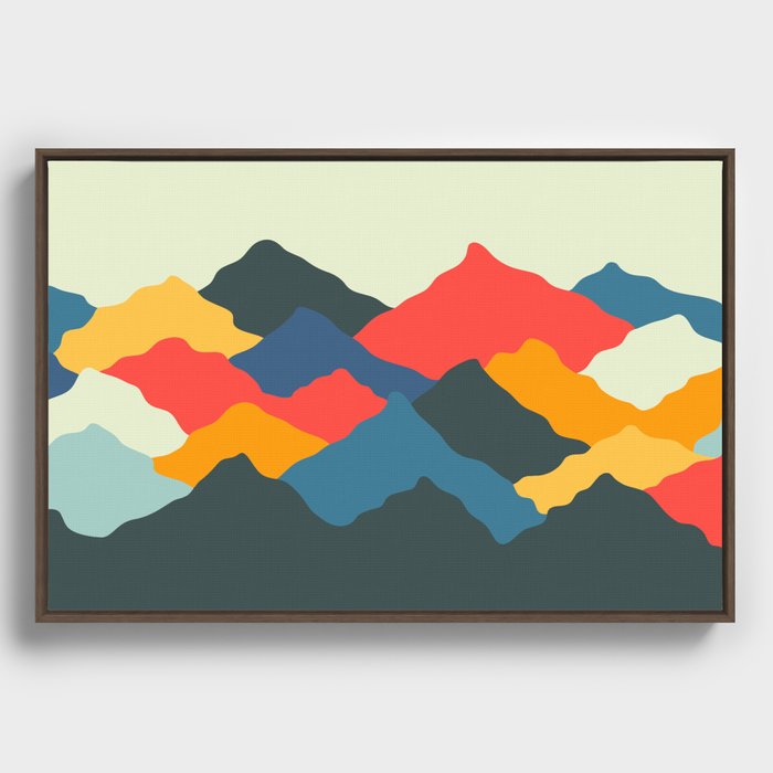 Colorful Mountains Minimalist Abstract Nature Art In Vintage 50s & 60s Color Palette Framed Canvas
