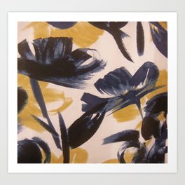 Navy Blue and Mustard Yellow Florals Art Print