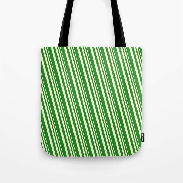 Light Yellow and Forest Green Colored Lines/Stripes Pattern Tote Bag