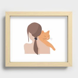 Girl and cat Recessed Framed Print