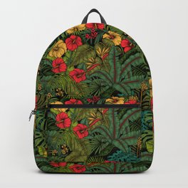 Tropical garden Backpack | Hibiscus, Monstera, Red, Leaves, Curated, Banana, Illustration, Pattern, Vector, Vintage 