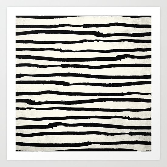 Tribal Stripes Black Earth on Ivory Cream Art Print