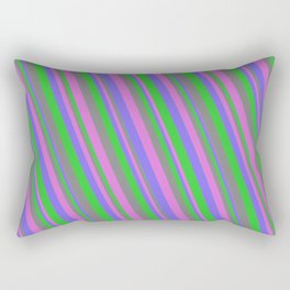 [ Thumbnail: Medium Slate Blue, Lime Green, Gray, and Orchid Colored Lined Pattern Rectangular Pillow ]