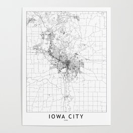 Iowa City White Map Poster