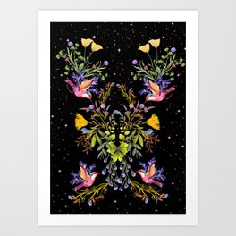 Festive Floral Nature Midnight Summer Dream (Purple and Black) Art Print