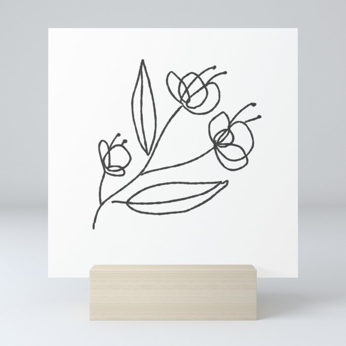 Minimalist flowers line drawing Mini Art Print