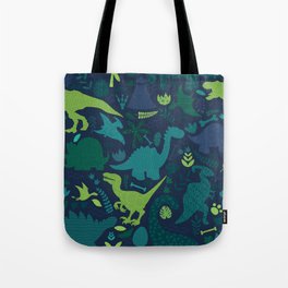 Dino Silhouette Doodle Pattern Green Tote Bag