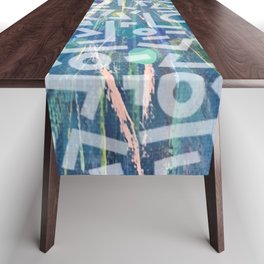 Blue Street Art Pattern over Original Painting Table Runner