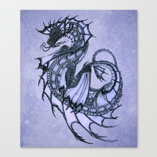 "Tsunami" by Amber Marine ~ Sea Dragon (Amethyst Version) ~ Graphite/Charcoal Illustration, (c) 2005 Canvas Print