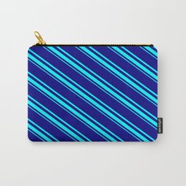 [ Thumbnail: Blue & Aqua Colored Pattern of Stripes Carry-All Pouch ]
