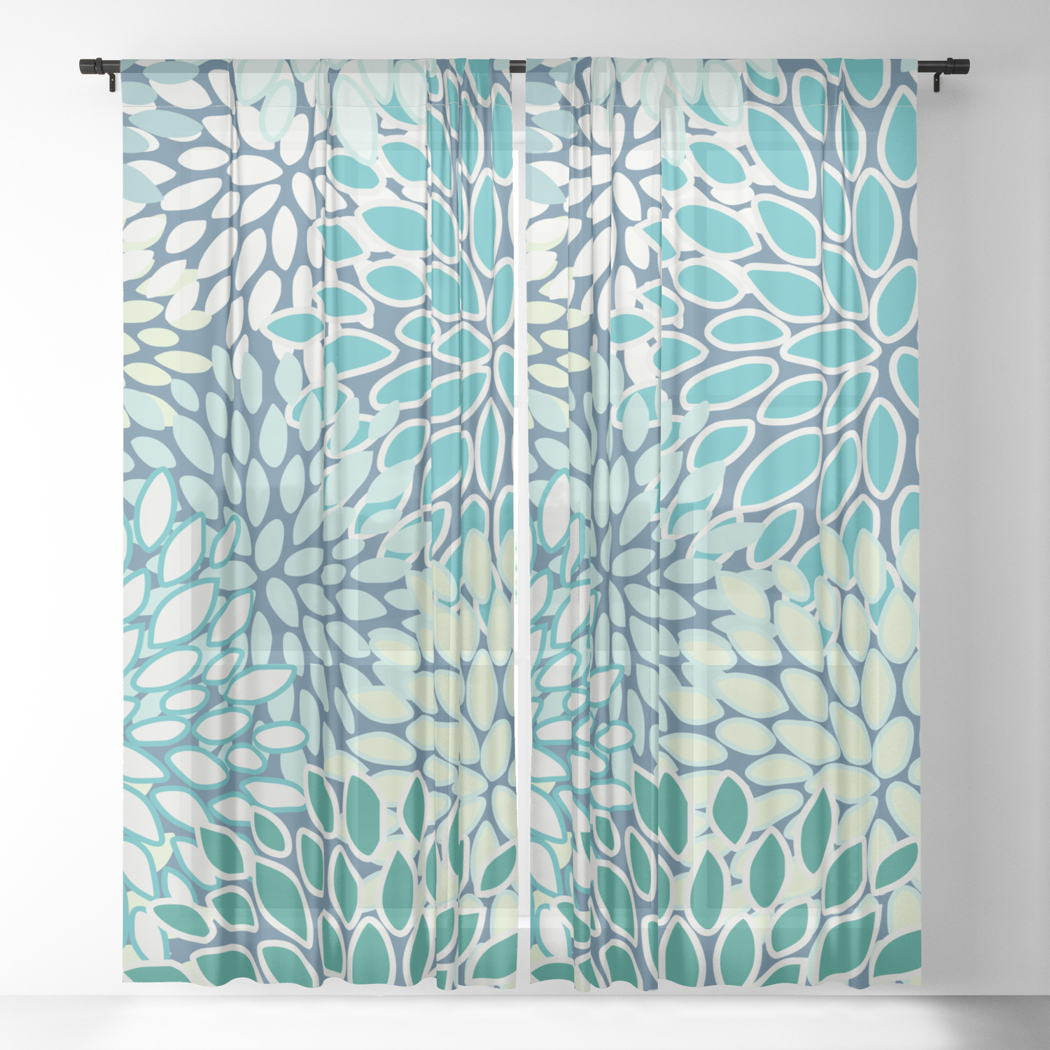 Floral Prints Teal Blue And Green Modern Print Art Sheer