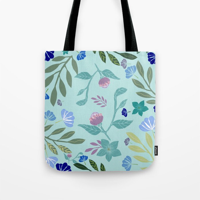 Floral Botanical Pattern Art Printable Blue Purple Green 300 DPI  Tote Bag