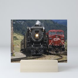 Old Meets New - The Canadian Pacific Steam Train 2816 meets a modern locomotive Mini Art Print