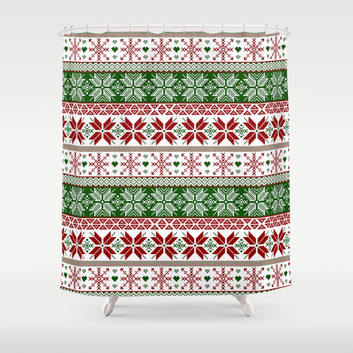 Green & Red Winter Fair Isle Shower Curtain