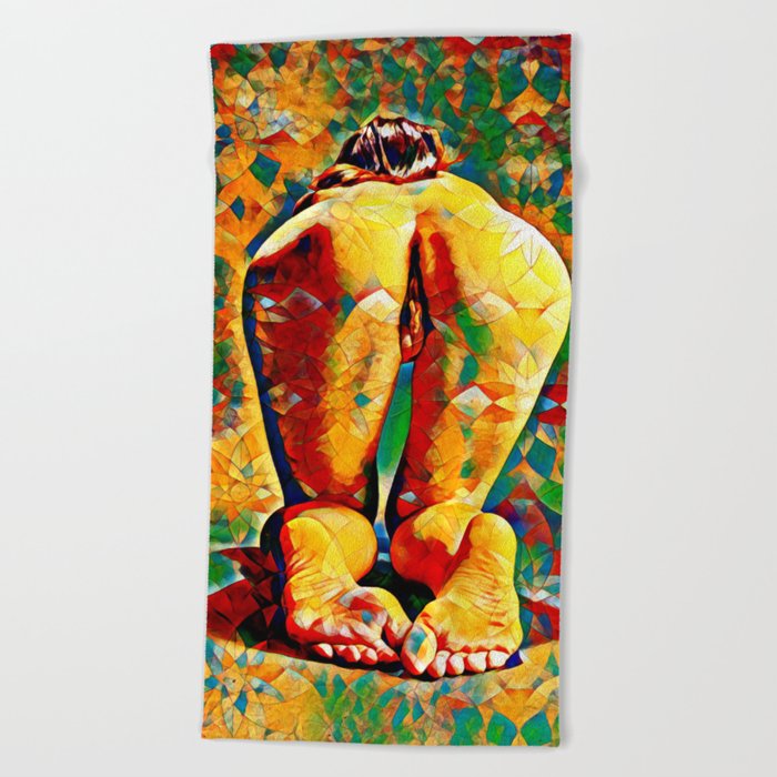 2128 Jpc Colorful Abstract Nude Woman Rear View On Hands And Knees