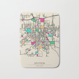 Colorful City Maps: Jackson, Michigan Bath Mat | Urban, Travel, Creative, Michigan, Street, Us, Love, Colorful, Roads, Rosecity 