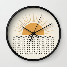 Sunrise Ocean -  Mid Century Modern Style Wall Clock | Landscape, Graphicdesign, Curated, Midcenturymodern, Yellow, Minimalist, Sun, Mid Centurymodern, Positivity, Sunrise 