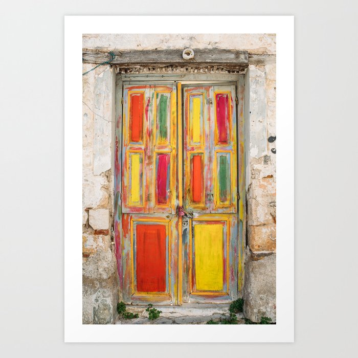 Old Rustic Door Photo | Mediterranean Photography | Orange Red Yellow Painted Entryway Art Print