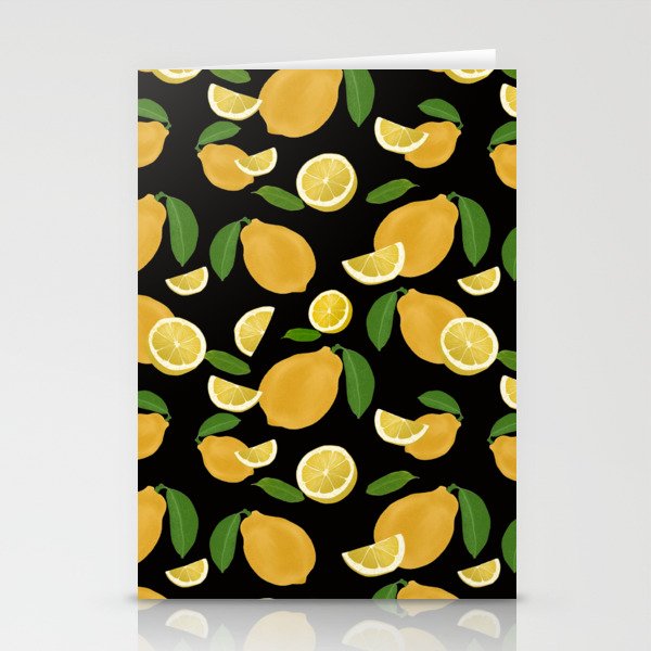 Lemons Pattern Black Stationery Cards