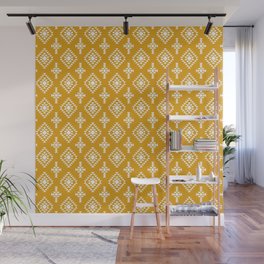 Mustard and White Native American Tribal Pattern Wall Mural
