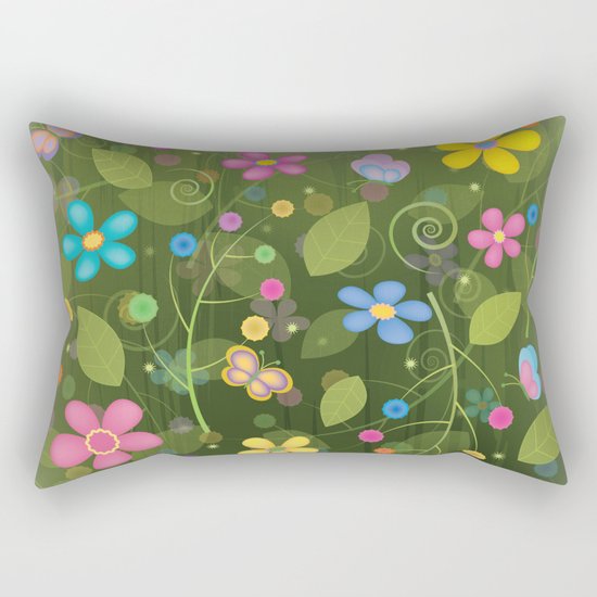 Floral and Butterfly Pattern - Summer Blooms Rectangular Pillow