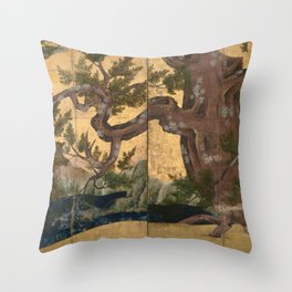 Cypress Tree - Japanese Eight-Panel Gold Leaf Screen - Azuchi-Momoyama-Period Throw Pillow