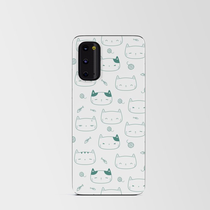 Green Blue Doodle Kitten Faces Pattern Android Card Case