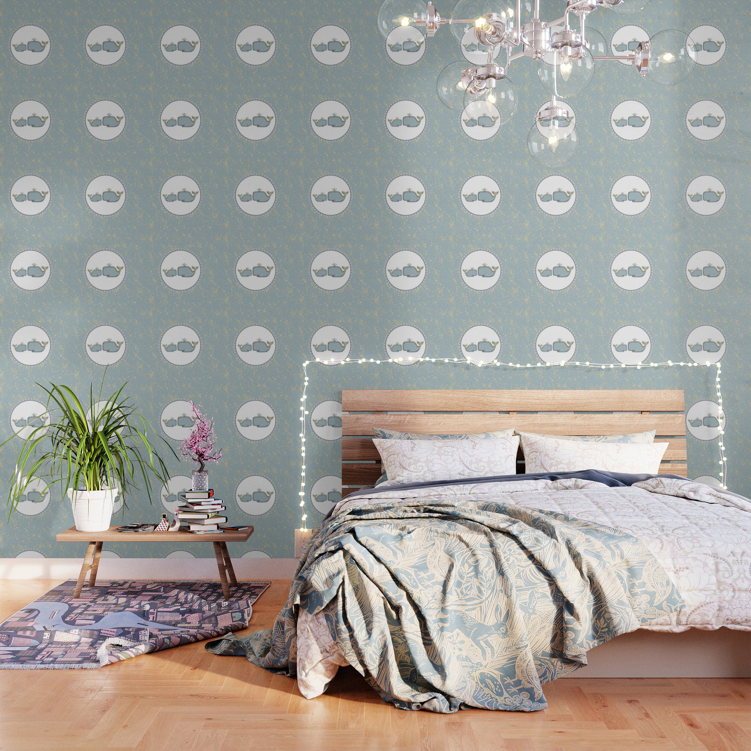 Cute Blue Gold Whales Wallpaper By Christyne Society6