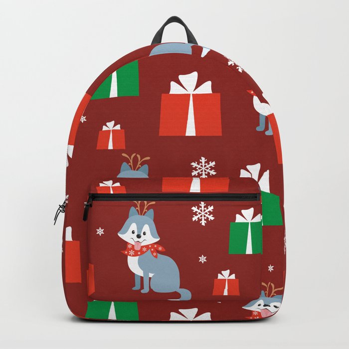 Colorful Seamless Pattern with Cute Dog in Christmas Costume 07 Backpack