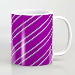 [ Thumbnail: Purple, Grey, and Light Slate Gray Colored Lined/Striped Pattern Coffee Mug ]