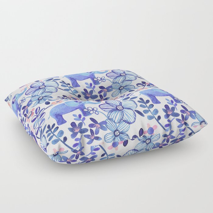 Pale Coral, White and Purple Elephant and Floral Watercolor Pattern Floor Pillow