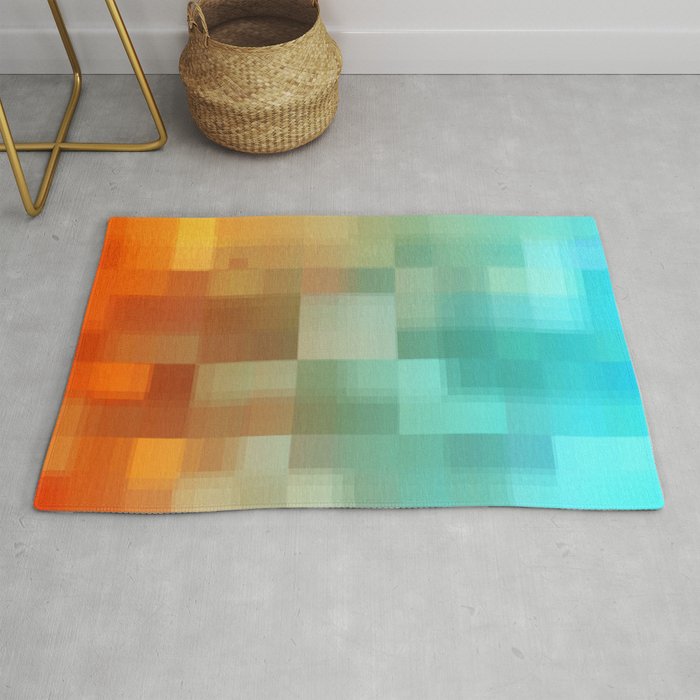 geometric pixel square pattern abstract background in blue brown Rug