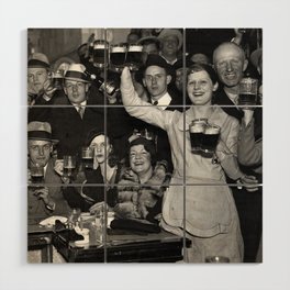 Cheers Prohibition Era Drinking Beer Celebration Wood Wall Art