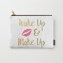 Wake Up & Make Up Faux Gold Foil Watercolour Motivational Art Carry-All Pouch | Graphicdesign, Pinkandgold, Wakeupandmakeup, Teenagegirl, Giftforher, Fauxgoldfoil, Vanitydecor, Makeupquote, Watercolorart, Bathroomdecor 
