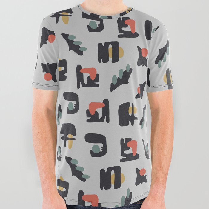 Mid century pattern with abstract blob and shapes All Over Graphic Tee