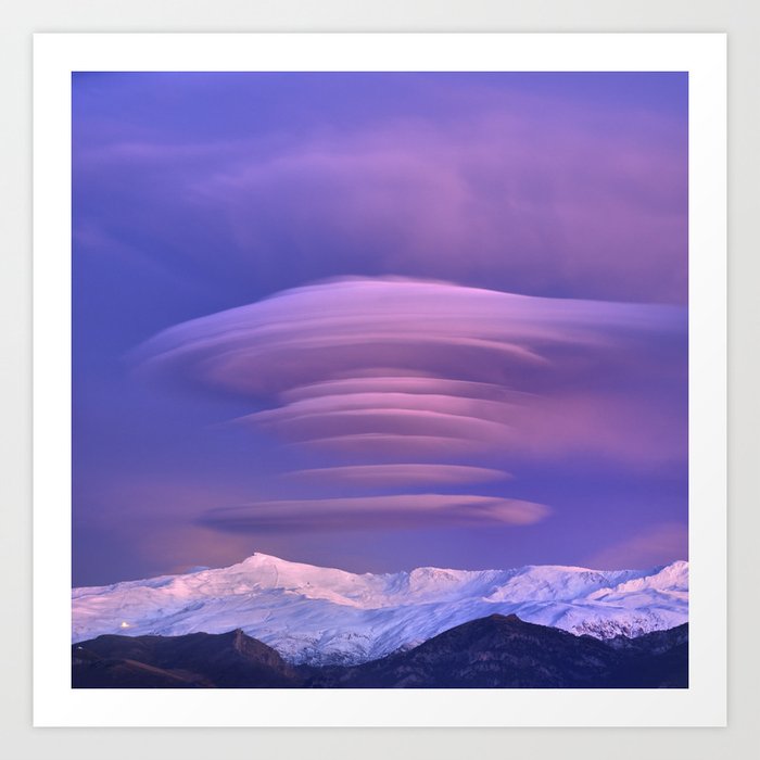Lenticular clouds at sunset. Sierra Nevada National park. Granada. Spain Art Print