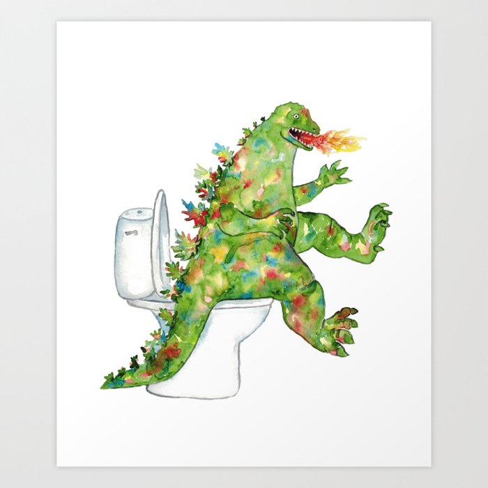 Godzilla toilet Painting Wall Poster Watercolor Art Print