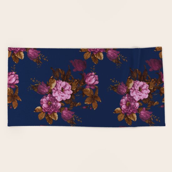 Dark Floral Beach Towel