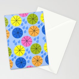Mid-Century Modern Spring Rainy Day Colorful Blue Stationery Card
