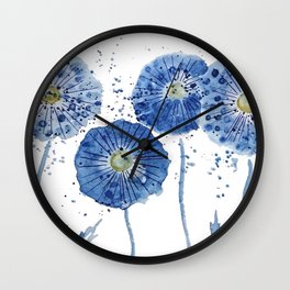 four blue dandelions watercolor Wall Clock