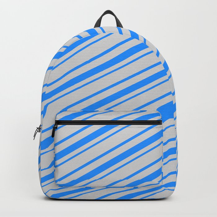 Light Gray & Blue Colored Lined Pattern Backpack