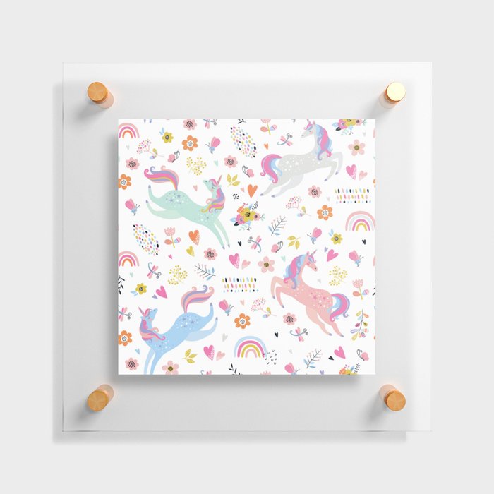 Magical Pastel Unicorn Floral Floating Acrylic Print