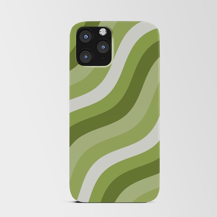 Sage and Olive Green Wobbly Pop Stripes Diagonal Pattern iPhone Card Case