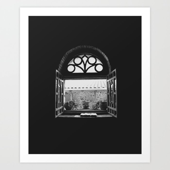 Greek Window in Meteora, Greece | Black and white Photography Art Print